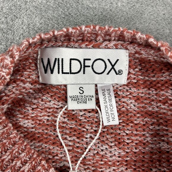 Wildfox Small Warren Sweater Pink Red Pullover Cable Knit Fringe Sleeve Sample - Picture 5 of 11